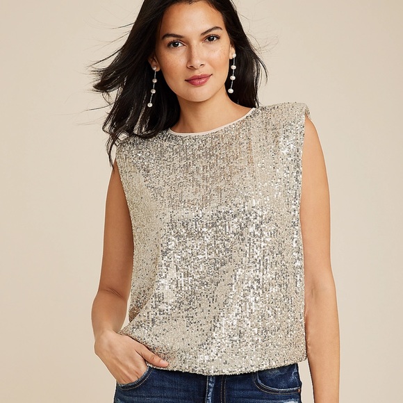 Sequin padded shoulder top - Picture 3 of 4